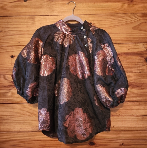 Oliphant Tops - OLIPHANT NWT Rosa Black Button Neck Top SZ S